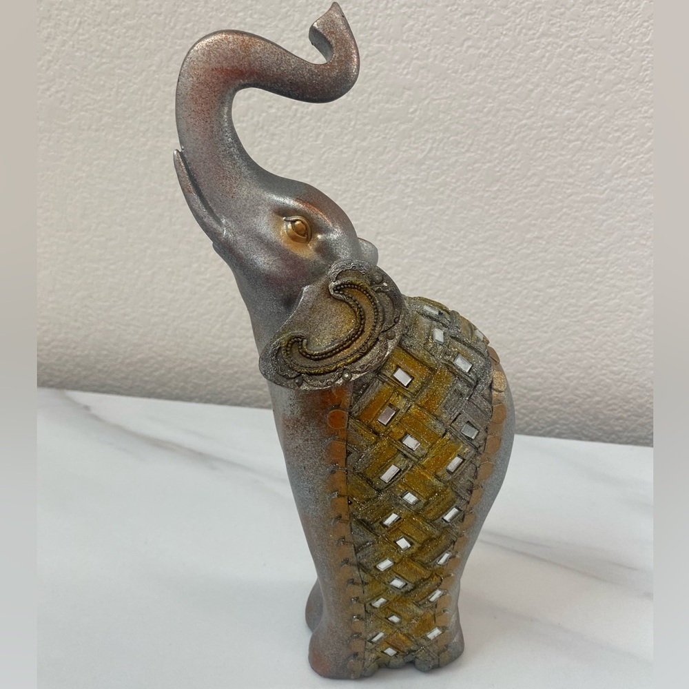 Metallic Painted Mirrored Elephant Gold Tusks 13"H APROPOS Home Collection